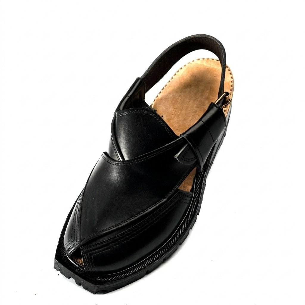 Handmade Norozi Peshawari Chappal (Black) - Image 3