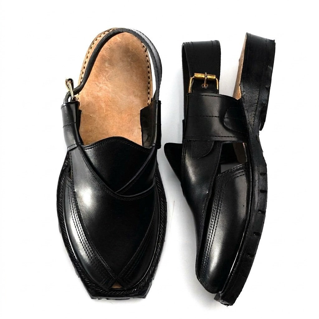 Handmade Norozi Peshawari Chappal (Black) - Image 2