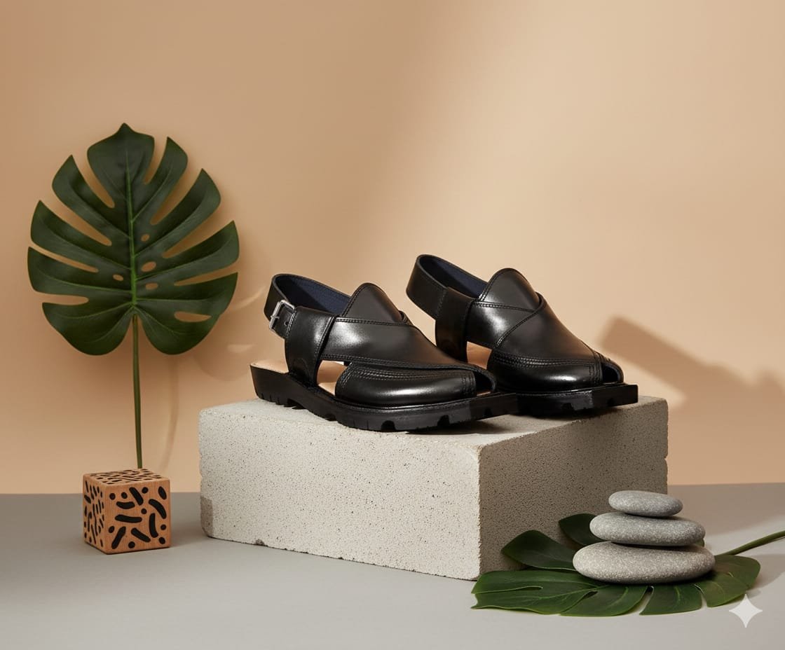 Handmade Norozi Peshawari Chappal (Black) - Image 3