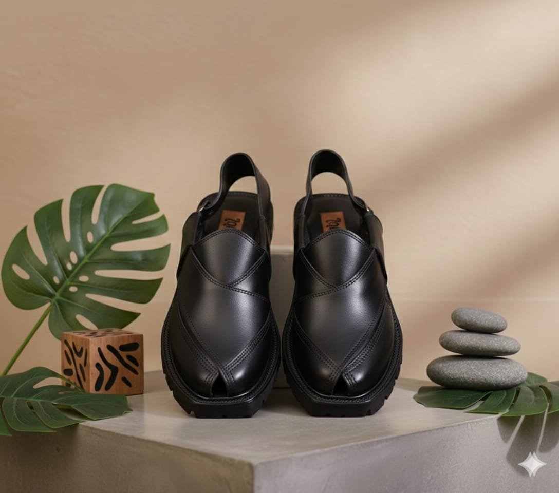 Handmade Norozi Peshawari Chappal (Black)