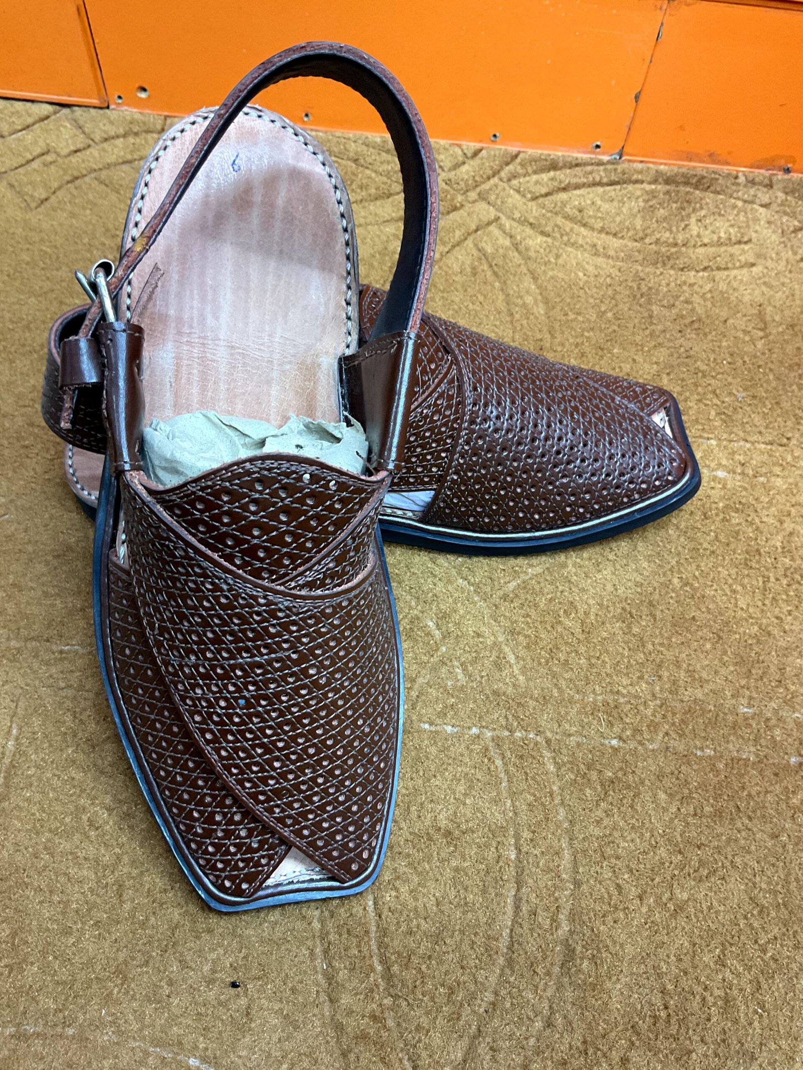 PU Leather Jali Design Peshawari Chappal - Image 3