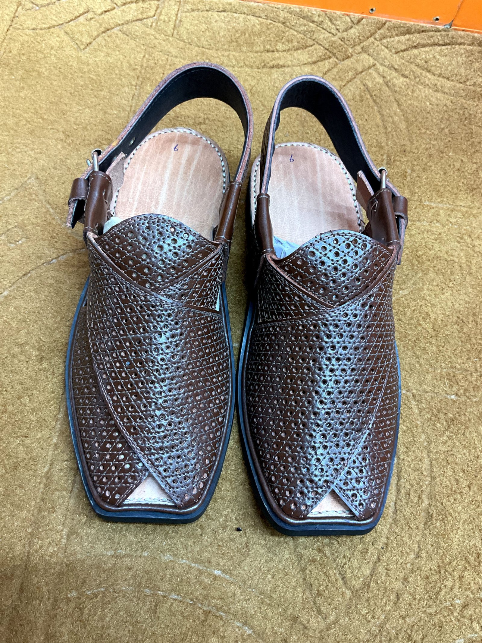 PU Leather Jali Design Peshawari Chappal - Image 2